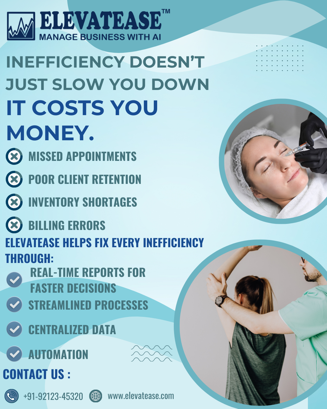 Financial report graphic showing reduced costs associated with manual processing and minimised errors in billing and inventory, demonstrating the cost-saving advantage of Elevatease.